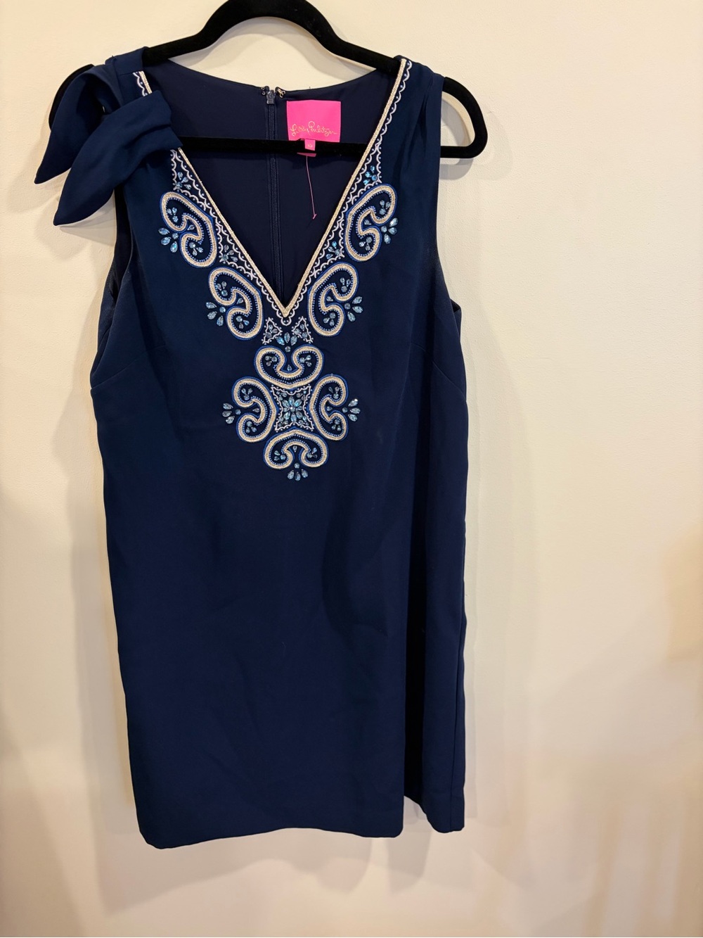 Lilly Pulitzer Navy Embroidered V-Neck Dress Size 10